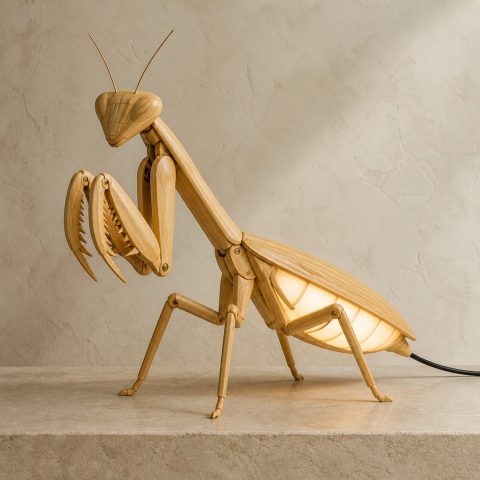 10 Light Yellow Wood Praying Mantis Lamp Ideas with Folded Forelegs