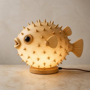 10 Light Yellow Wood Pufferfish Lamp Ideas with Rounded Spines