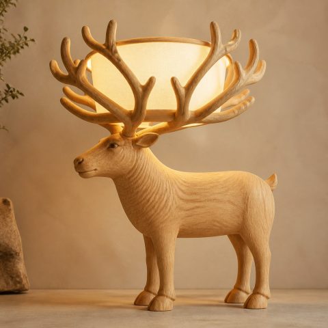 10 Light Yellow Wood Reindeer Lamp Ideas with Branching Antlers