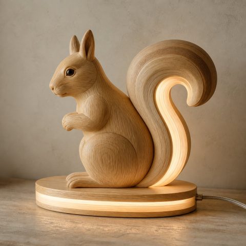 10 Light Yellow Wood Squirrel Lamp Ideas with Curled Tails