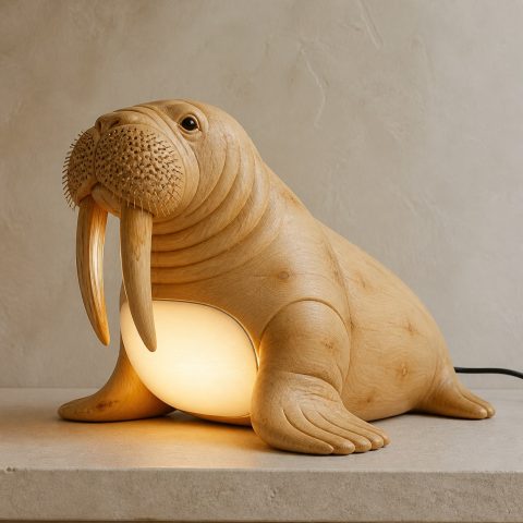 10 Light Yellow Wood Walrus Lamp Ideas with Long Rounded Tusks