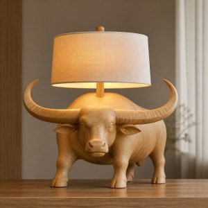 10 Light Yellow Wood Water Buffalo Lamp Ideas with Swept Horns