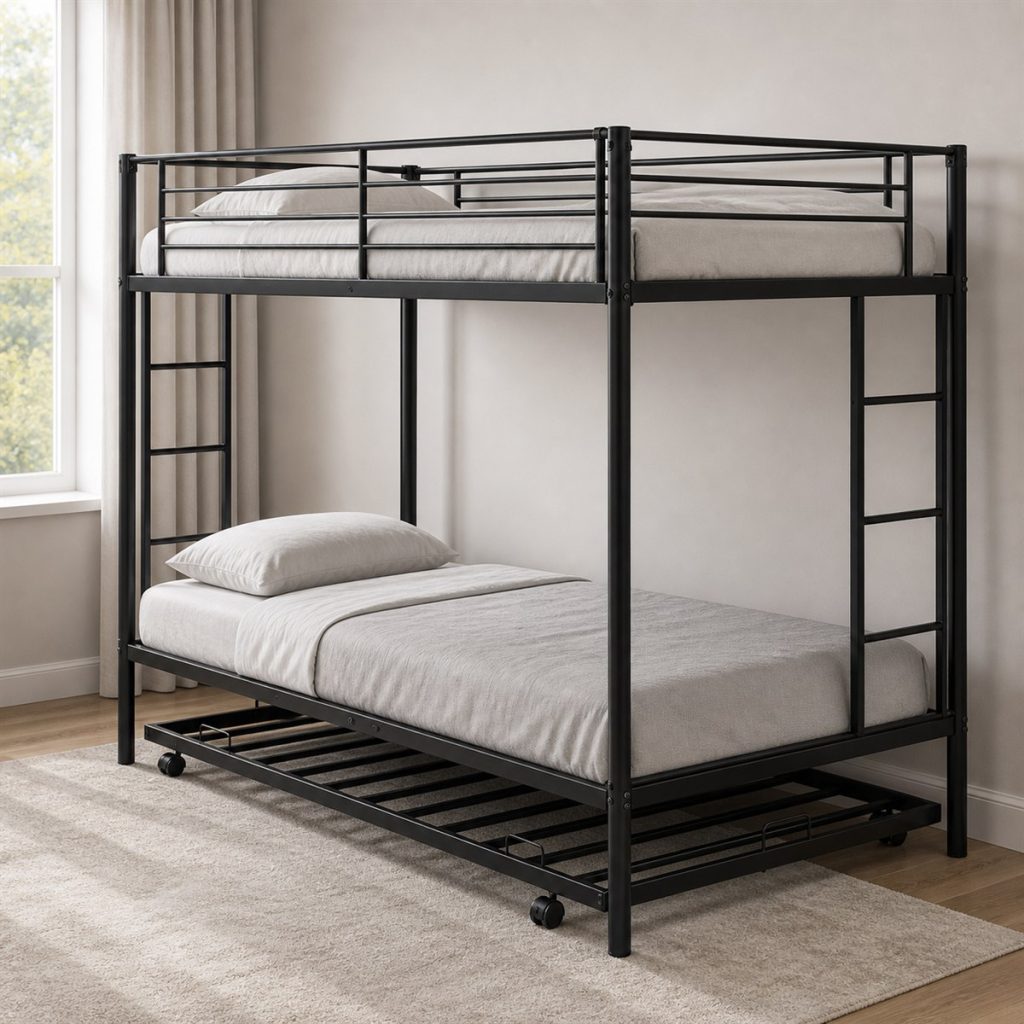 Minimal black metal twin-over-full bunk bed frame