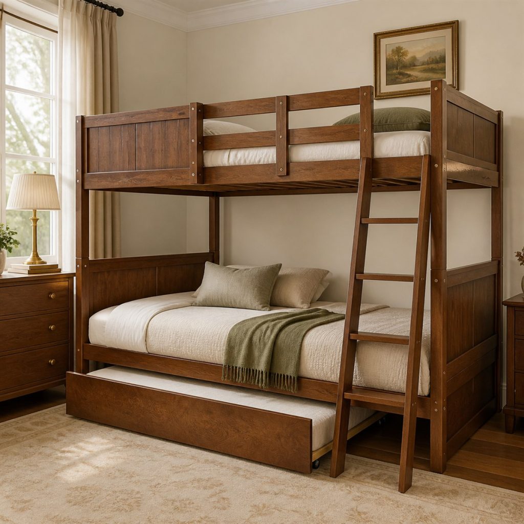 White Bunk in a Light Scandinavian Room shown in a square photorealistic modern bunk bed room visualization