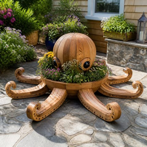 10 Octopus-Shaped Wooden Planter Ideas for Whimsical Gardens