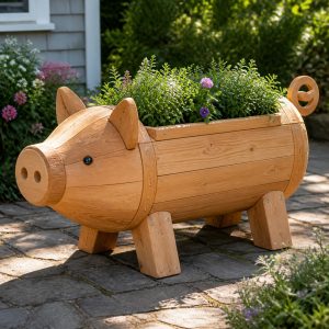 10 Pig-Shaped Wooden Planter Ideas for Cottage Gardens