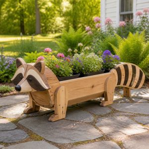10 Raccoon-Shaped Wooden Planter Ideas for Woodland Gardens