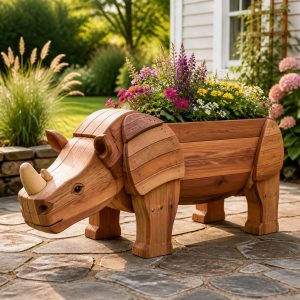 10 Rhino-Shaped Wooden Planter Ideas for Bold Garden Accents