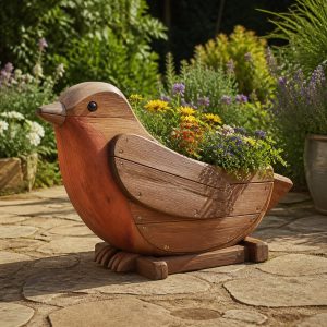 10 Robin-Shaped Wooden Planter Ideas for Cottage Gardens