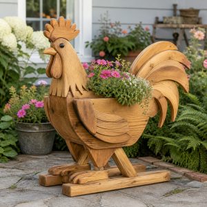 10 Rooster-Shaped Wooden Planter Ideas for Cottage Yards