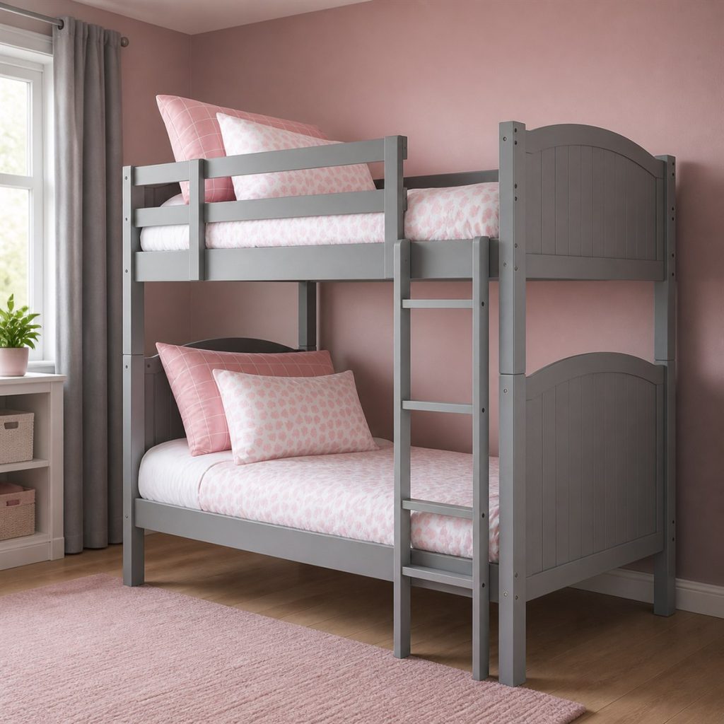 Oak Loft with Angled Side Ladder shown as a square photorealistic bunk bed ladder and slide room visualization