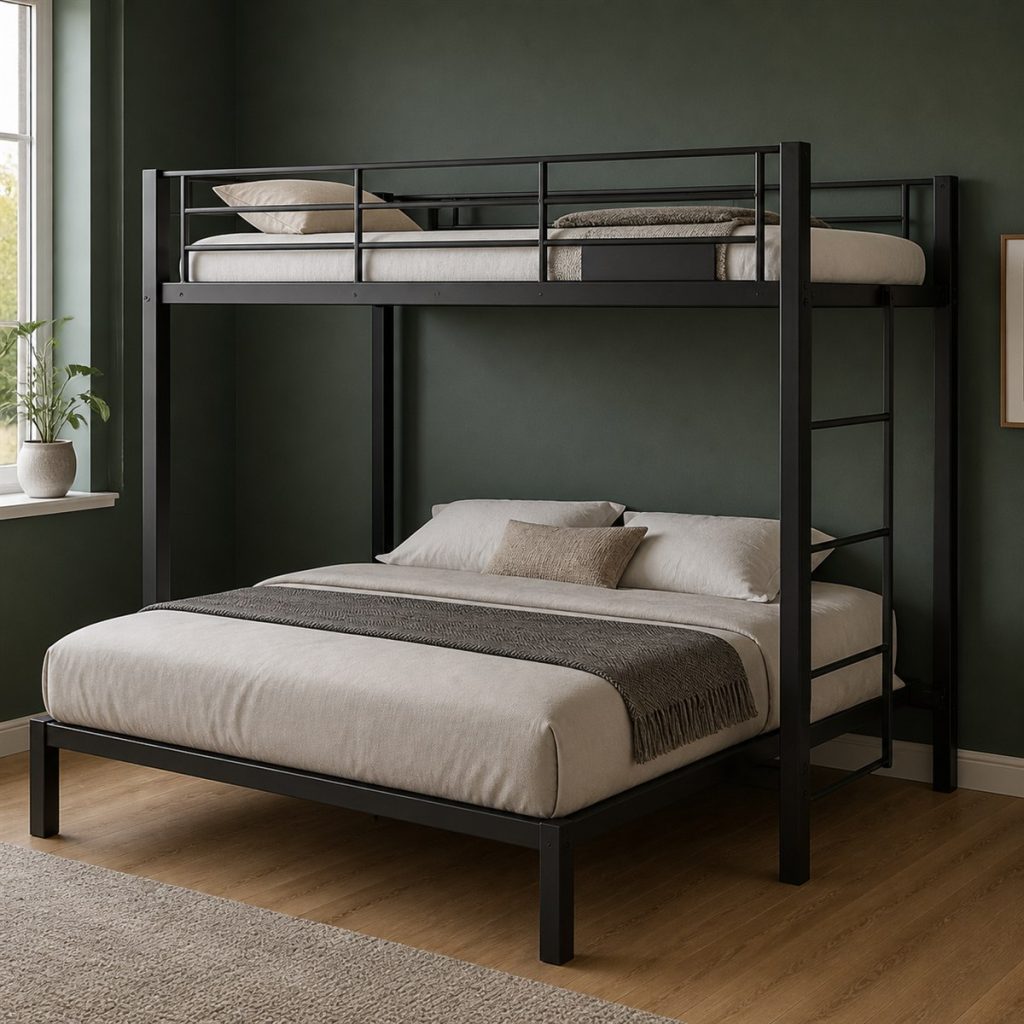 House Loft with Desk and Toy Drawers shown as a square photorealistic space-saving bunk bed desk and storage visualization