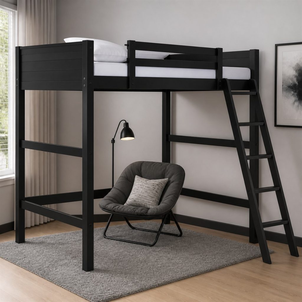 Two-Tone Bunk with Cabinet Storage shown as a square photorealistic sturdy storage bunk bed bedroom visualization