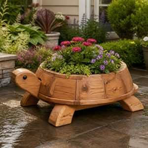 10 Turtle-Shaped Wooden Planter Ideas for Low Garden Displays