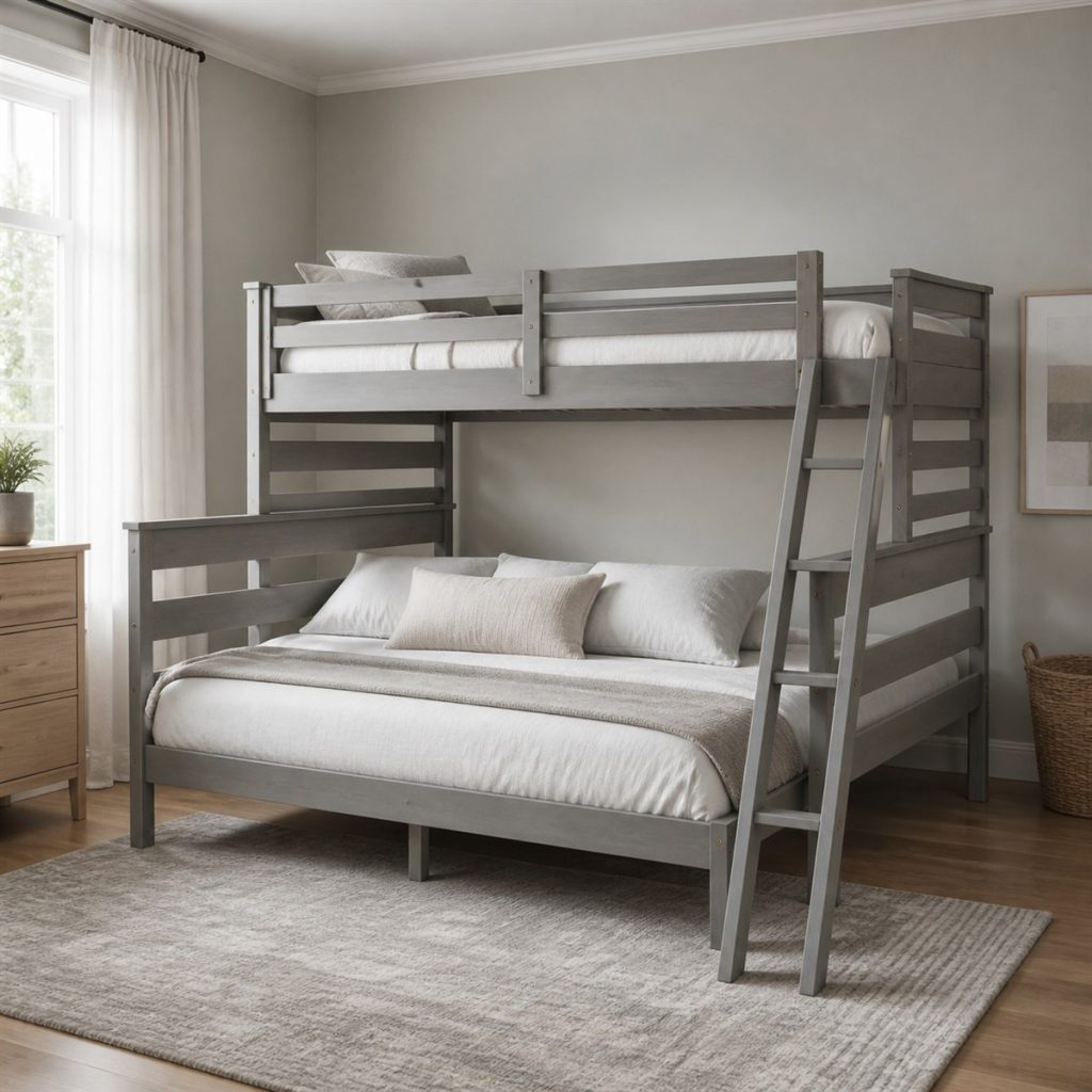 Light Gray Twin-over-Full with Angled Access shown in a square photorealistic twin over full bunk bed visualization