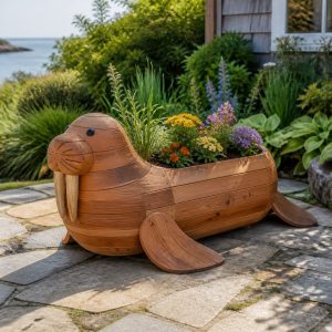 10 Walrus-Shaped Wooden Planter Ideas for Coastal Patios