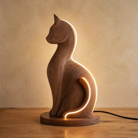 10 Wooden Cat Lamp Ideas with Curved Tails
