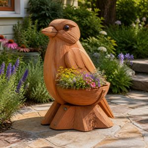 10 Woodpecker-Shaped Wooden Planter Ideas for Woodland Gardens