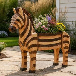 10 Zebra-Shaped Wooden Planter Ideas with Striped Style